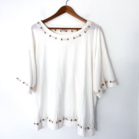 POL | Cotton Oversized Relaxed Fit Boxy Tee Laced cord and gromit details Small - Picture 1 of 7